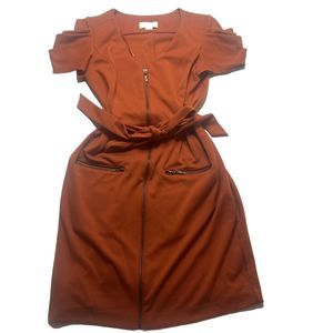 Elegant Rust Dress with Zipper Detail